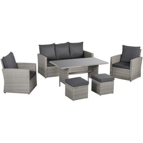Outsunny 6 PCS Outdoor Rattan Sofa Furniture Sets w/ Dining Table
