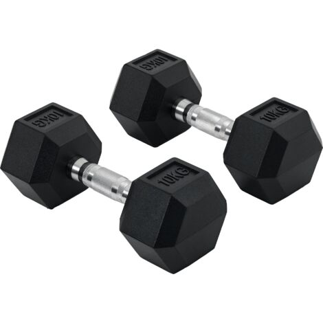 HOMCOM Hexagonal Rubber Dumbbell Sets Ergo Weight Fitness Gym Workout Pair 2x10kg