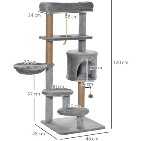 PawHut Cat Tree Climbing Kitten Activity Center 48 x 48 x 120cm Light Grey