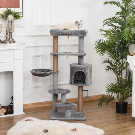 PawHut Cat Tree Climbing Kitten Activity Center 48 x 48 x 120cm Light Grey