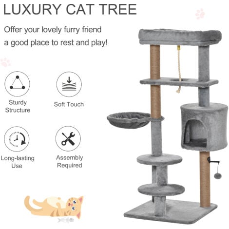 PawHut Cat Tree Climbing Kitten Activity Center 48 x 48 x 120cm Light Grey