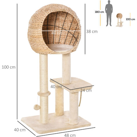 PawHut 100cm Cat Tree Tower Kitten Climbing Tower W/ Scratching Post Condo