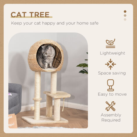 PawHut 100cm Cat Tree Tower Kitten Climbing Tower W/ Scratching Post Condo