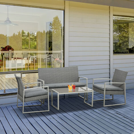 Outsunny 4 PCs Patio Rattan Wicker Sofa Set Conservatory Furniture w/ Cushion