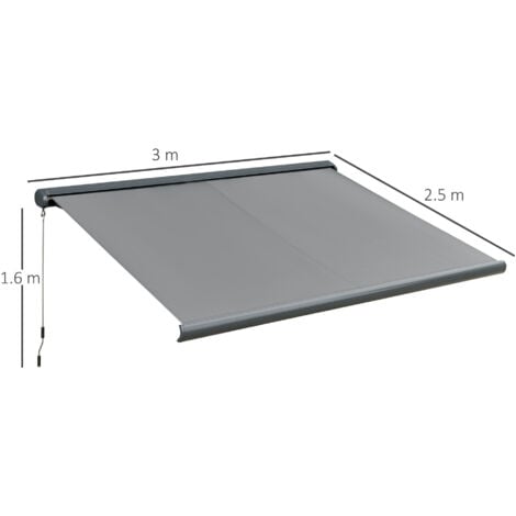 Outsunny LED Light Cassette Electric/Manual Awning Window Sun Shade Grey 3 x 2.5m