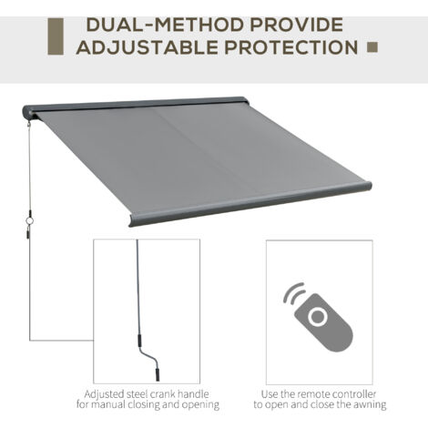 Outsunny LED Light Cassette Electric/Manual Awning Window Sun Shade Grey 3 x 2.5m