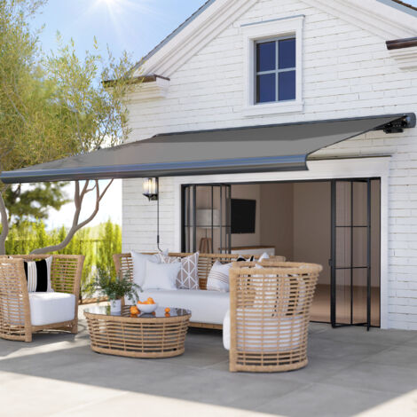 Outsunny lectric Motorised Awning Door Window Shade w/ Cassette Grey 3.5 x 3m