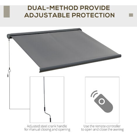 Outsunny lectric Motorised Awning Door Window Shade w/ Cassette Grey 3.5 x 3m