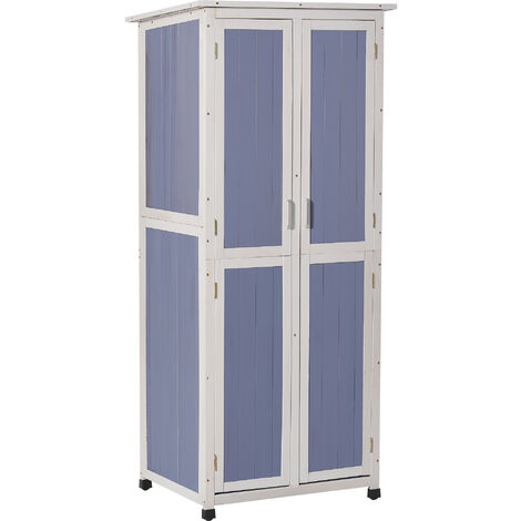 Outsunny Wooden Garden Cabinet 3-Tier Double-door Storage Shed 77x58x175cm Blue