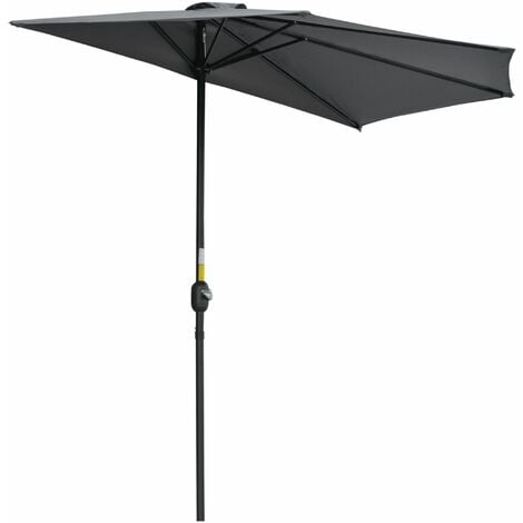 Outsunny 3(m) Half Round Parasol Garden Sun Umbrella Metal w/ Crank Grey