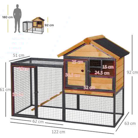 PawHut Wood-metal Rabbit Hutch Elevated Pet House Outdoor 122 x 63 x 92cm