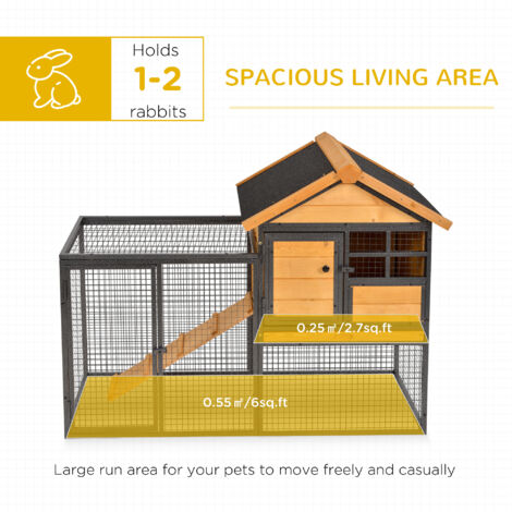 PawHut Wood-metal Rabbit Hutch Elevated Pet House Outdoor 122 x 63 x 92cm