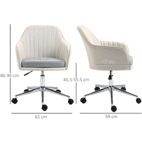 Vinsetto Leisure Office Chair Linen Swivel Desk Chair Home Study w/ Wheel, Beige