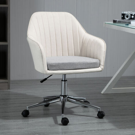 Vinsetto Leisure Office Chair Linen Swivel Desk Chair Home Study w/ Wheel, Beige
