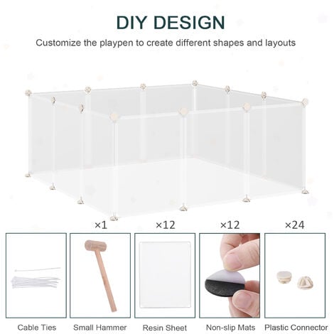 PawHut Pet Playpen DIY Small Animal Cage 12 Panels for Hedgehog Bunny Chinchilla