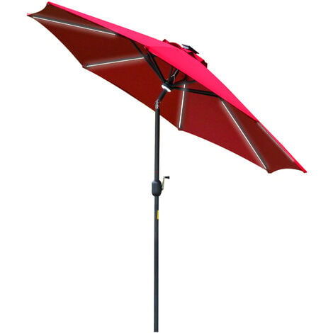 Outsunny 2.7m Garden Parasol Patio Sun Umbrella w/ LED Solar Light Red