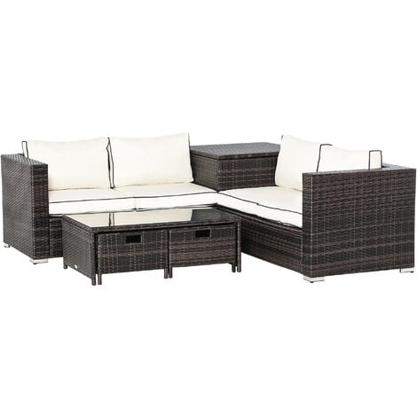 Outsunny 4Pcs Patio Rattan Sofa Garden Furniture Set Table w/ Cushions Brown