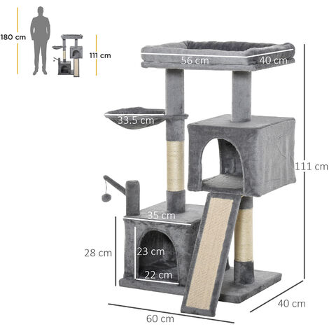 PawHut 111cm Cat Tree Tower Activity Centre W/ Scratching Post Condo Hammock