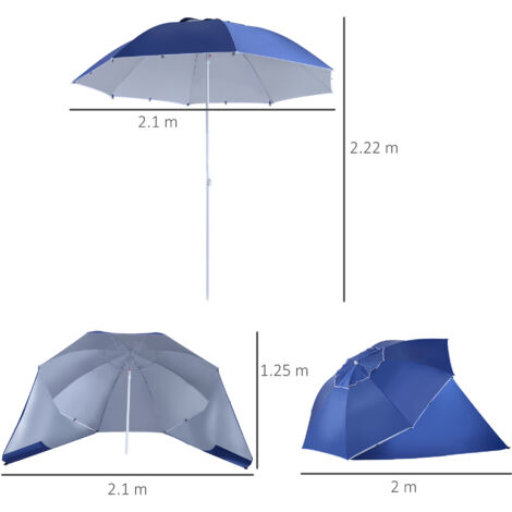 Outsunny Beach Umbrella Sun Shelter 2 in 1 Umbrella UV Protection Steel Blue