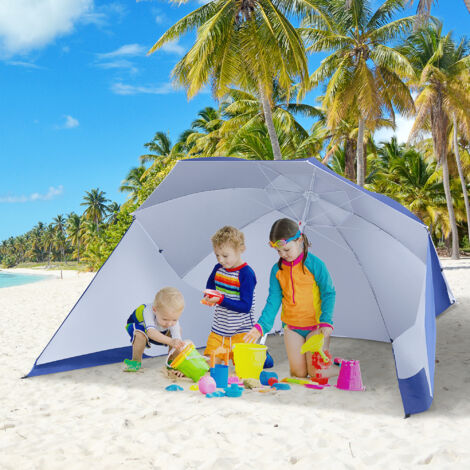 Outsunny Beach Umbrella Sun Shelter 2 in 1 Umbrella UV Protection Steel Blue