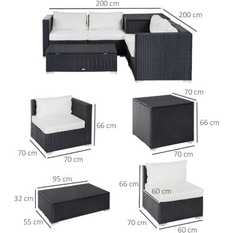 Outsunny 6Pcs Rattan Sofa Set Garden Sectional Garden Wicker Cushion Black