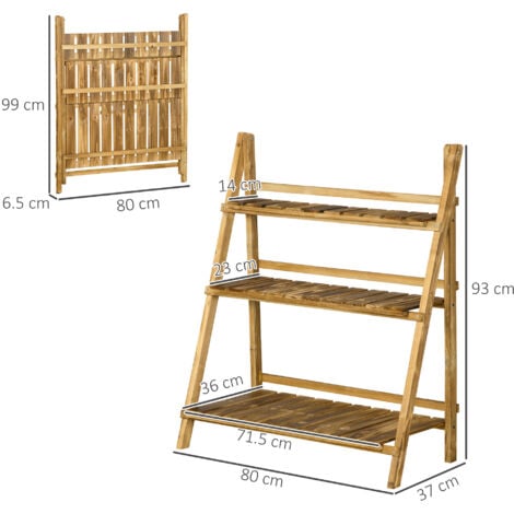 Outsunny Wooden Flower Pot Rack Holder Fold Storage Shelf Stand 80L x 37W x 93H cm