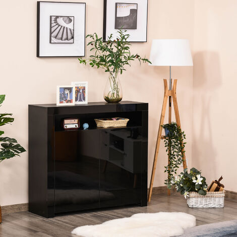 HOMCOM High Gloss LED Cabinet Cupboard Sideboard Console with RGB Lighting Black