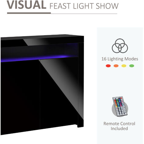 HOMCOM High Gloss LED Cabinet Cupboard Sideboard Console with RGB Lighting Black