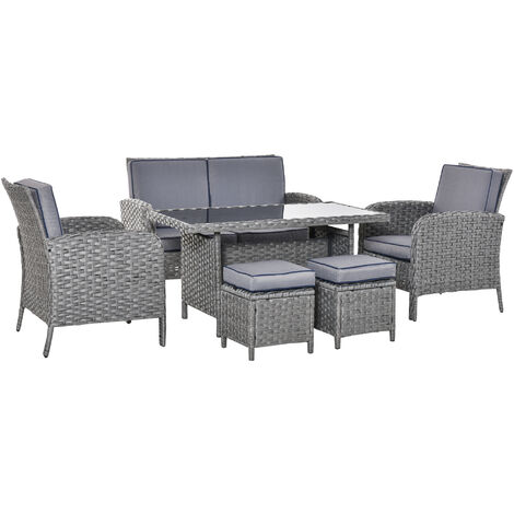 Outsunny 6 Pcs All Weather Pe Rattan, Outdoor Dining Table Sofa Set