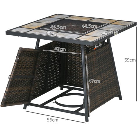 Outsunny Rattan Fire Pit Table, Outdoor Square Fire Table w/ Control Panel