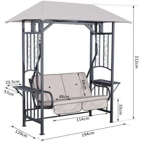 Outsunny Outdoor Garden 2 Seater Canopy Swing Seat Porch Loveseat Hammock Chair