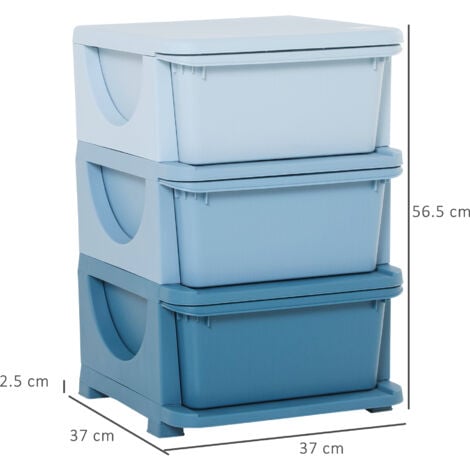 HOMCOM Kids Storage Units with 3 Drawers 3 Tier Chest Toy Organizer Blue
