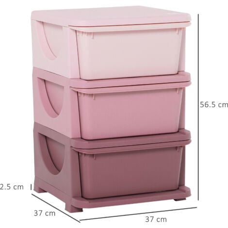 HOMCOM Kids Storage Units with 3 Drawers 3 Tier Chest Toy Organizer Pink