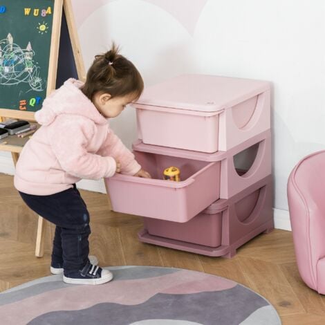 HOMCOM Kids Storage Units with 3 Drawers 3 Tier Chest Toy Organizer Pink