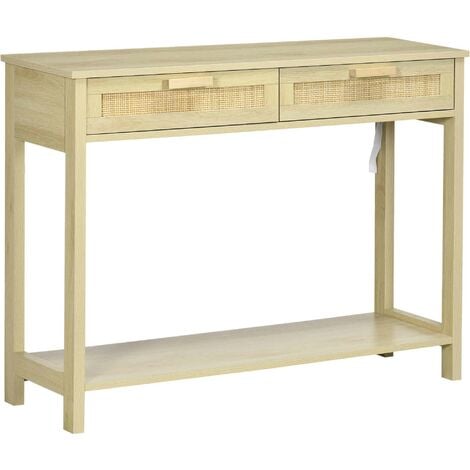 HOMCOM Console Table w/ Storage Shelf 2 Drawers for Entryway Bedroom Natural