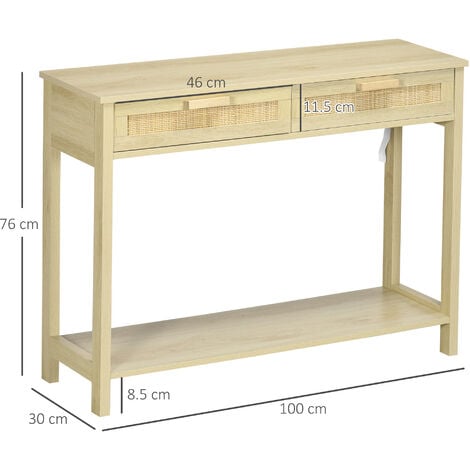 HOMCOM Console Table w/ Storage Shelf 2 Drawers for Entryway Bedroom Natural
