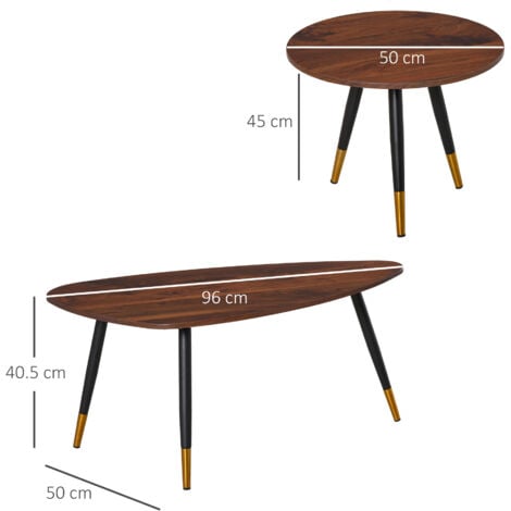 HOMCOM Coffee Table Set of 2 Nesting End Side Tables for Living Room, Walnut