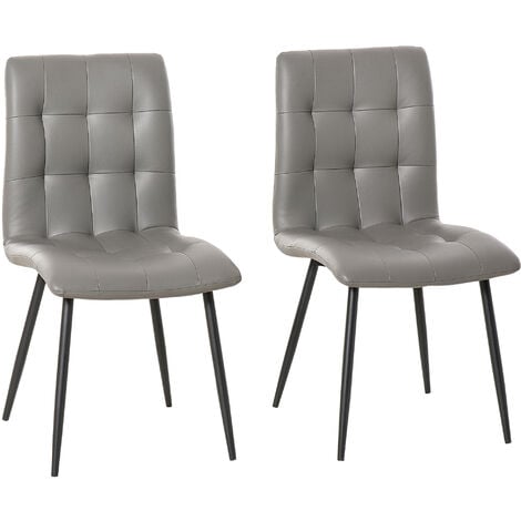 Homcom Set Of 2 Grid Pu Leather Dining, Real Leather Dining Chairs Grey And White