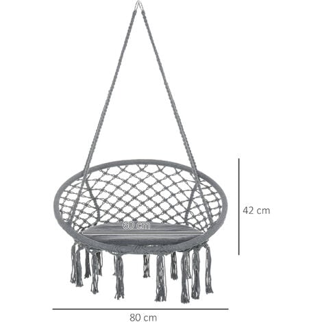 Outsunny Macrame Hanging Chair Swing Hammock for Indoor & Outdoor Use Grey
