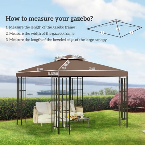 Outsunny 3(m) 2 Tier Garden Gazebo Top Cover Replacement Canopy Roof Coffee