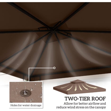 Outsunny 3(m) 2 Tier Garden Gazebo Top Cover Replacement Canopy Roof Coffee
