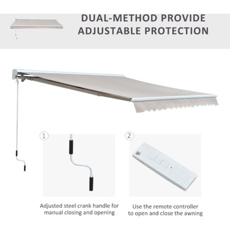 Outsunny Garden Door Awning Retractable Canopy Electric Patio Shelter 3.5W x 0-2.5D m