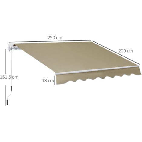 Outsunny Garden Sun Shade Canopy Retractable Awning Khaki