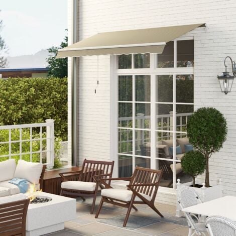 Outsunny Garden Sun Shade Canopy Retractable Awning Khaki