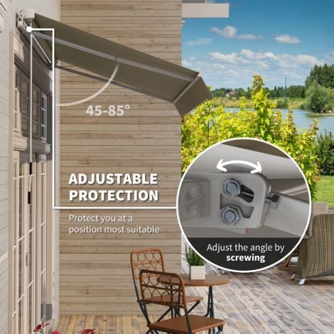 Outsunny Garden Sun Shade Canopy Retractable Awning Khaki