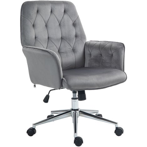 Vinsetto Velvet Feel Fabric Office, Swivel Desk Chair Without Wheels Uk