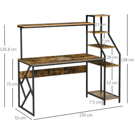 HOMCOM Computer Desk with Shelves Home Office Study Table for Small Spaces