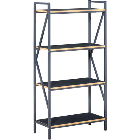 HOMCOM Industrial-Style 4-Tier Bookcase Storage Organiser Display Unit Rack Blue