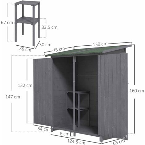 Outsunny Garden Storage Shed Tool Organizer w/ Table Grey