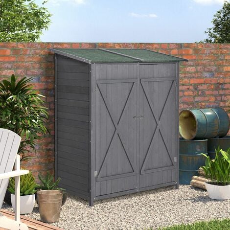 Outsunny Garden Storage Shed Tool Organizer w/ Table Grey